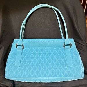 Vera Bradley Turquoise Light Blue Quilted Bag with Silver Ring Detail Green Line